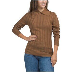 METRIC KNITS Cotton Blend Ribbed Pull Over Sweater With Collar